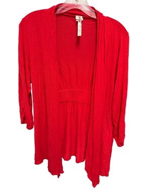 Andrea Women's Medium Red Open Front 3/4 Sleeve Cardigan cottagecore